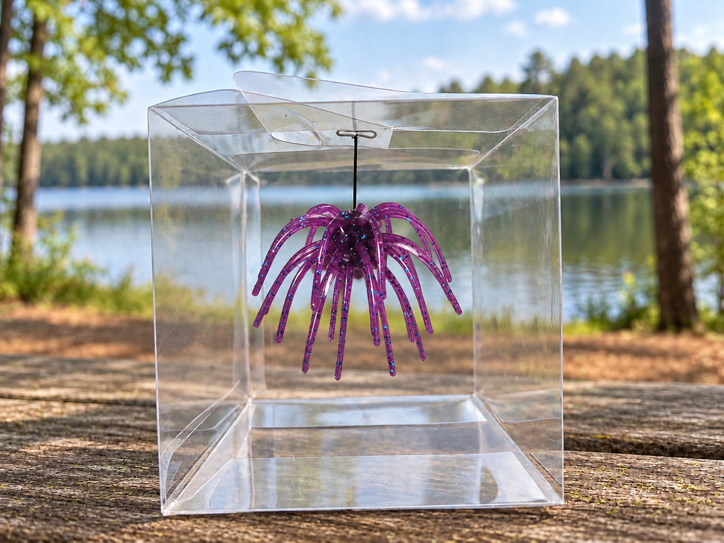 Barney Purple soft plastic urchin bait in its clear display box